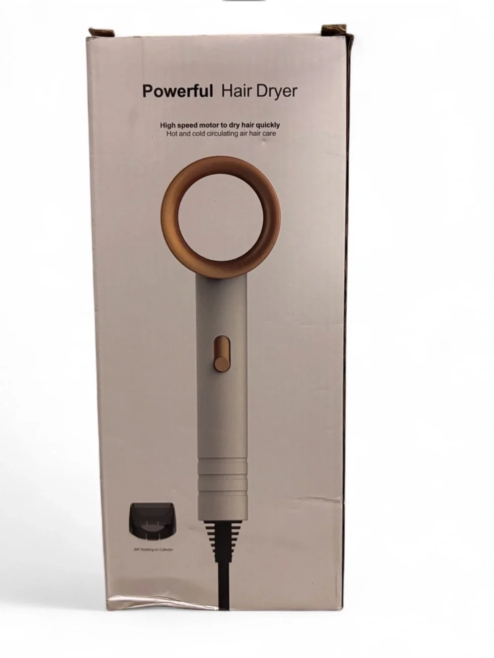 cream and rose gold Ring-Style Hair Dryer with Concentrator Nozzle